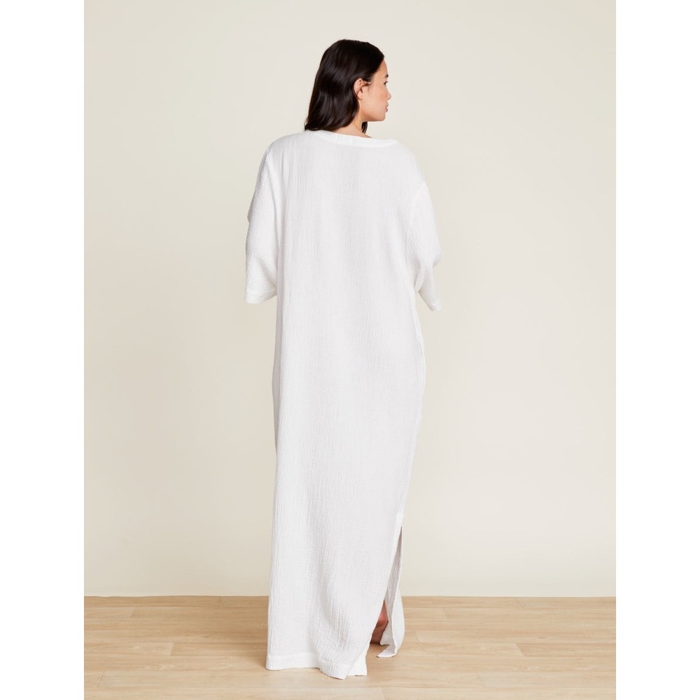 Barefoot Dreams Malibu Collection Crinkle Cotton V-Neck Caftan Dress Size L - Picture 3 of 10